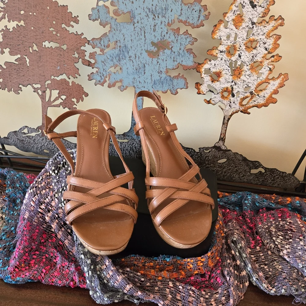 🥿 Ralph Lauren Platform Wedge Sandals – Size 10, Cognac Color